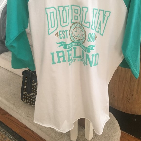 Aqua and White Ireland Raglan Sleeve T-shirt - Picture 2 of 3